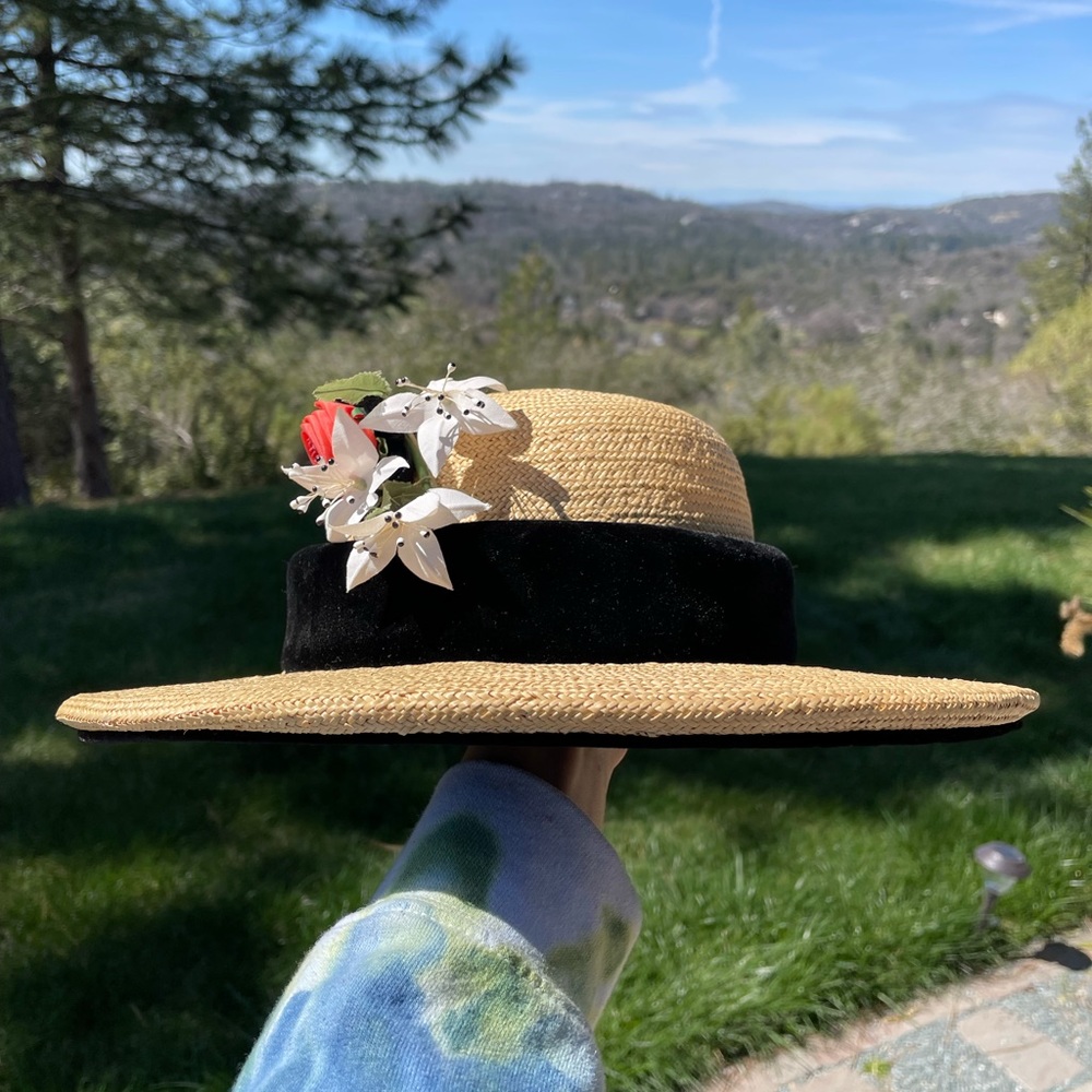 Vintage Christian Dior Straw and Velvet Hat